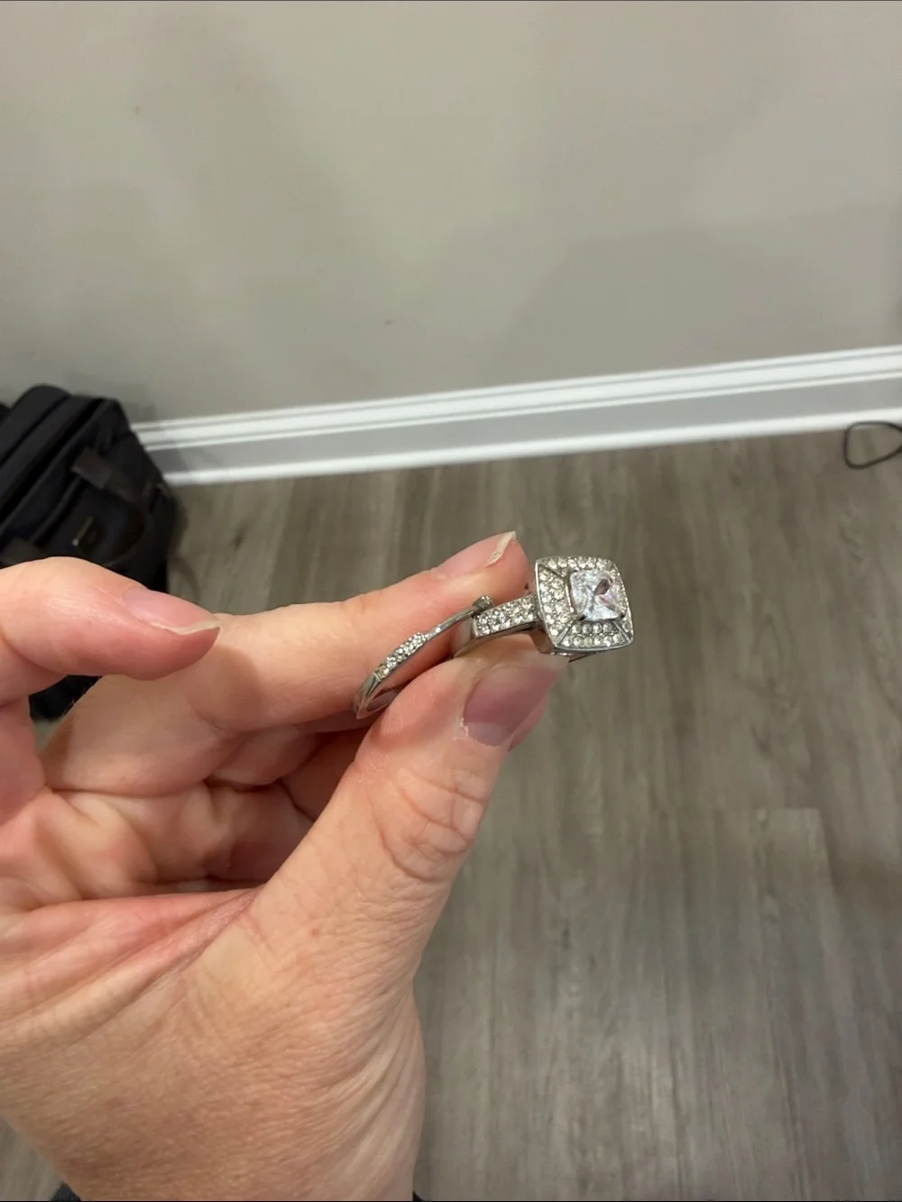 Diamond Halo Cluster Engagement Ring and Band